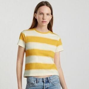 New Everlane Organic Cotton Boxy Tee Womens 3X Yellow White Stripe Short Sleeves